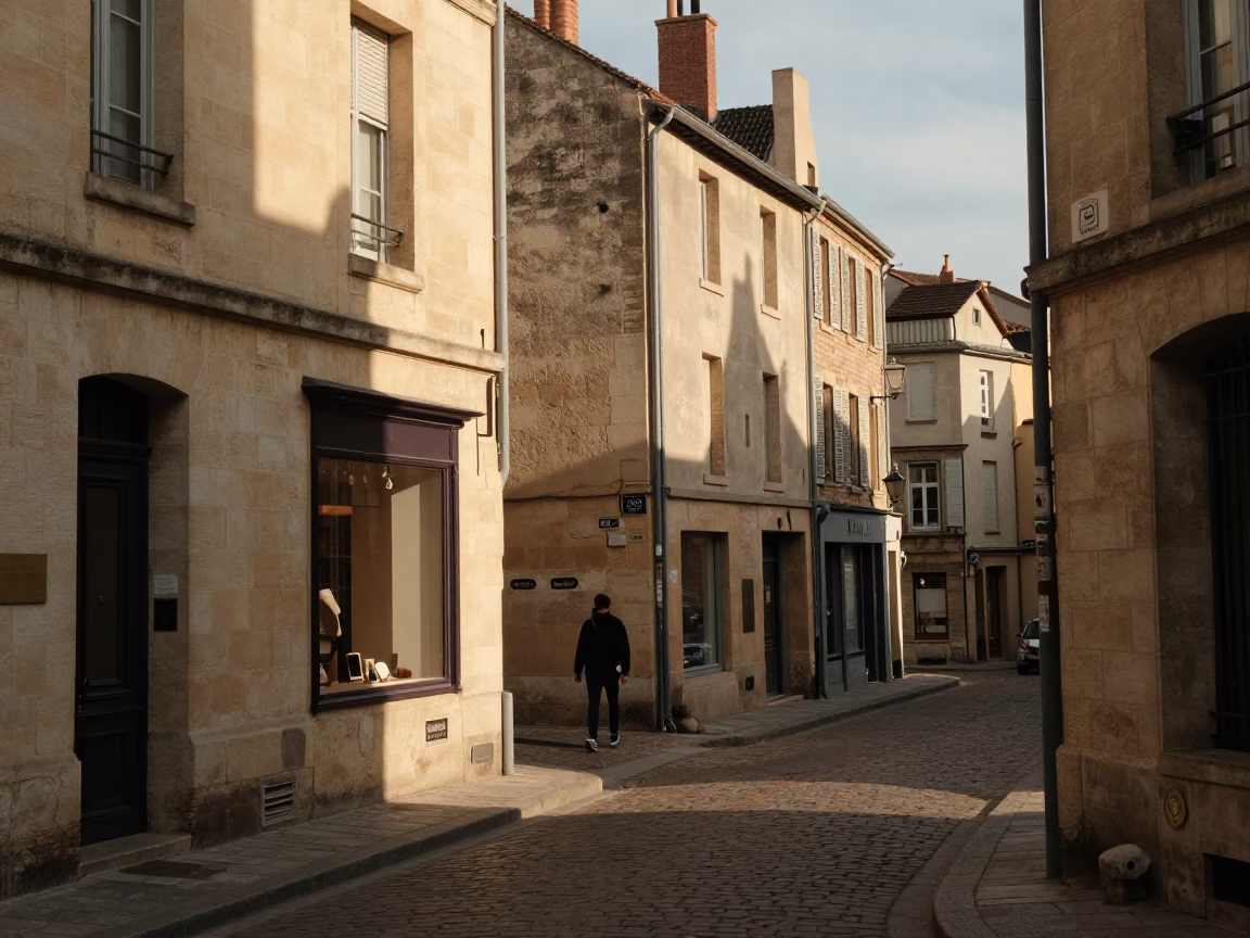 Late Afternoon Lyon Street Scene with Stone Architecture and Local Details in in Lyon, France