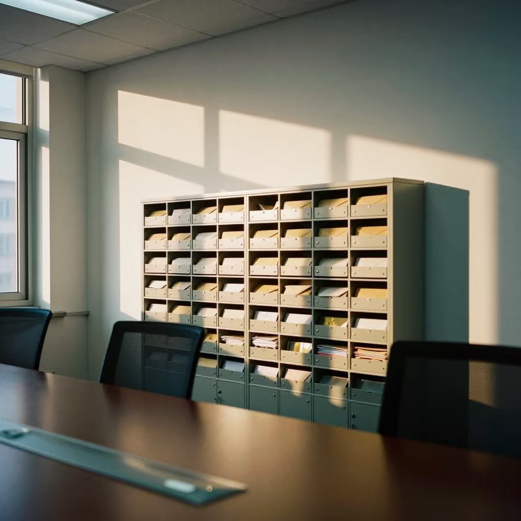 Late Afternoon Mail Cubby Wall in Changsha Conference Room in inside a conference room near Changsha