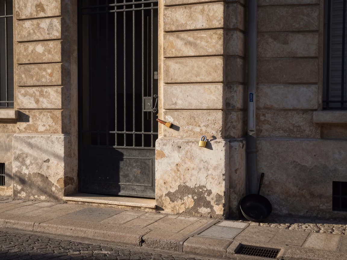 Late Afternoon Marseille Street Scene with Padlock and Skillet in in Marseille, France