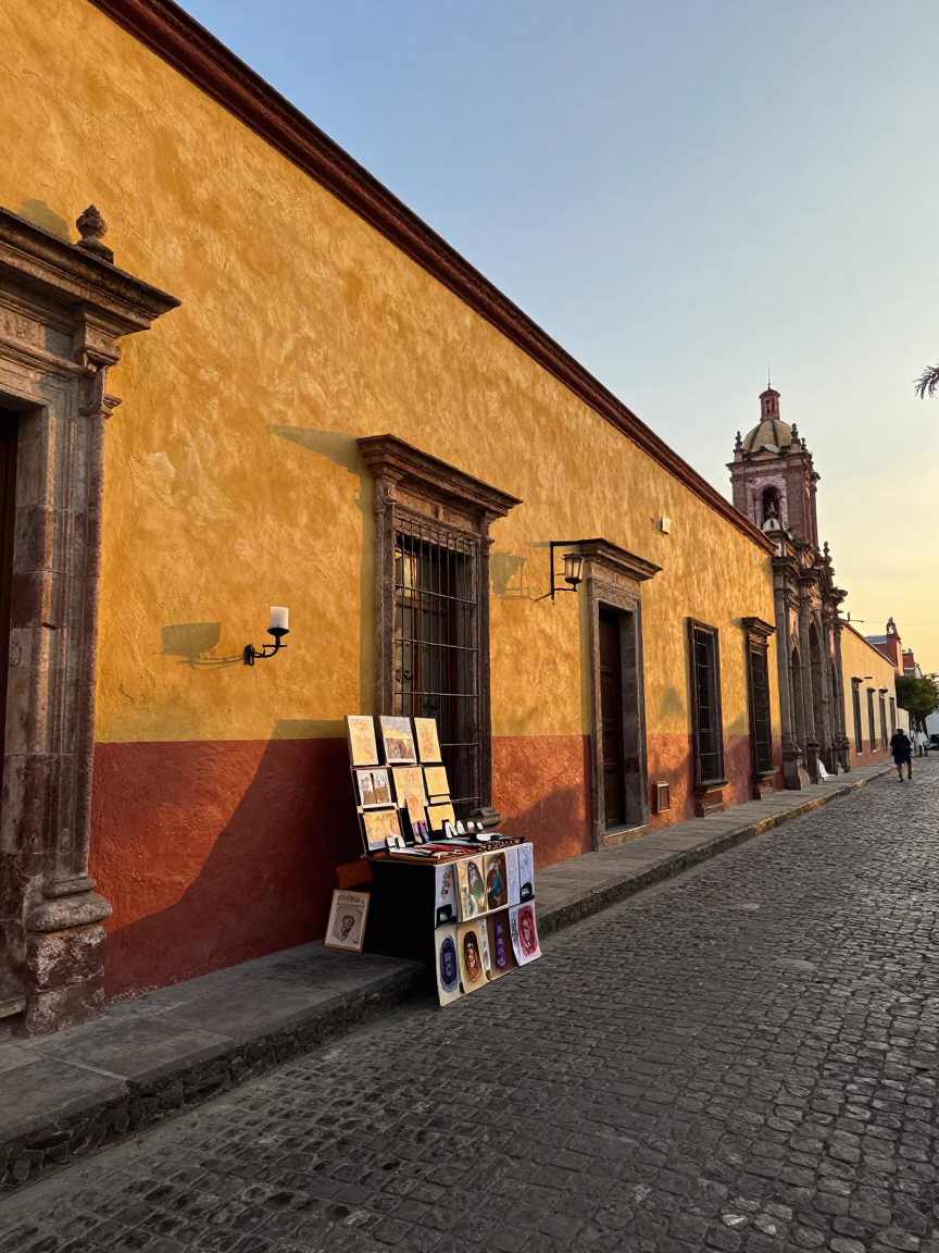 Late Afternoon Mexico City Street Scene with Candle Holder and Dip Pen in in Mexico City, Mexico