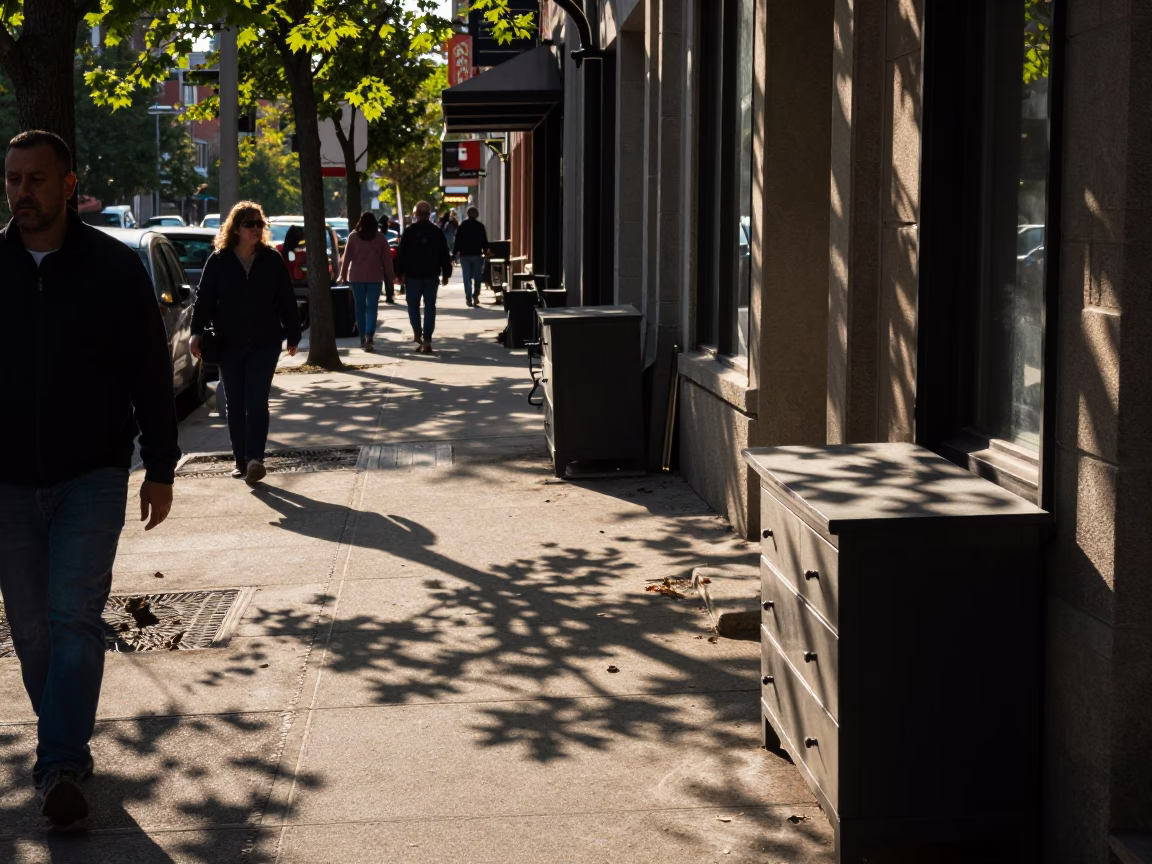 Late Afternoon Montreal Street Scene with Leaf Shadows and Brass Plate in in Montreal, Quebec, Canada