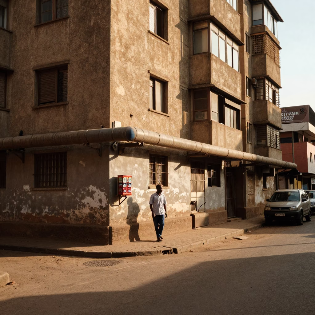 Late Afternoon Nairobi Street Scene with Tiffin Tin and Concrete Infrastructure in in Nairobi, Kenya