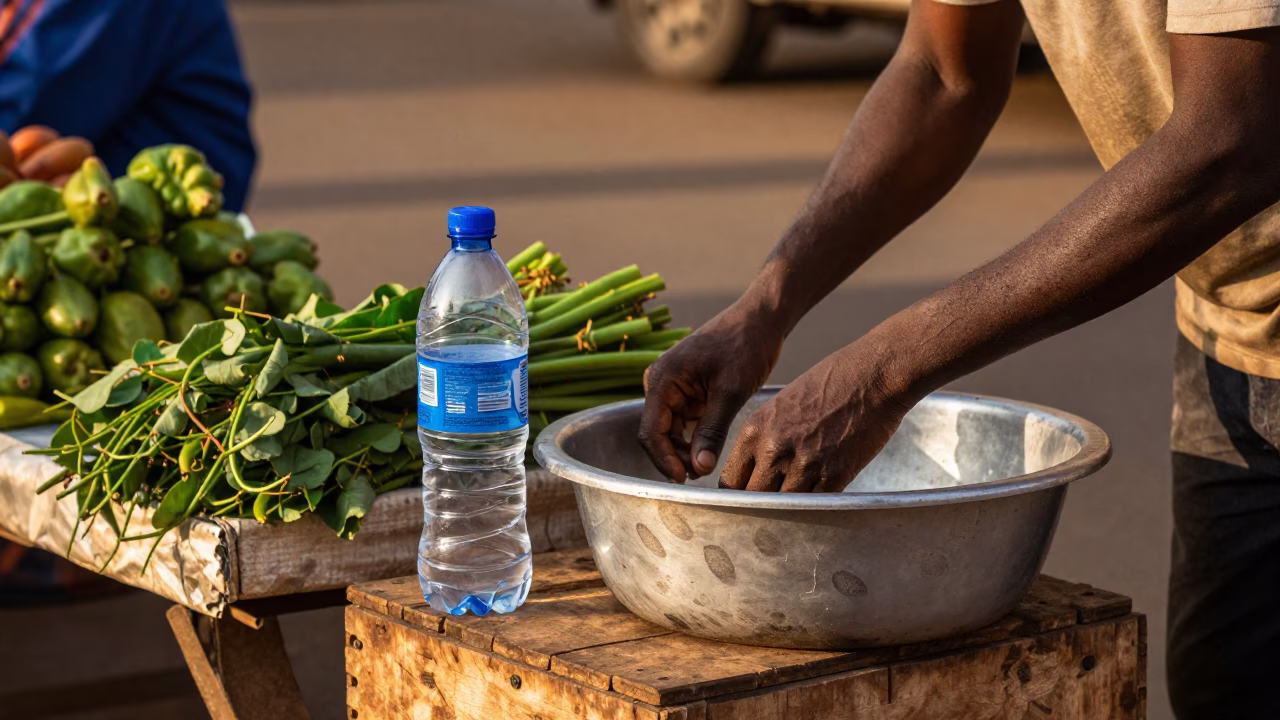 Late Afternoon Nairobi Street Scene with Watering Bottle and Local Interaction in in Nairobi, Kenya