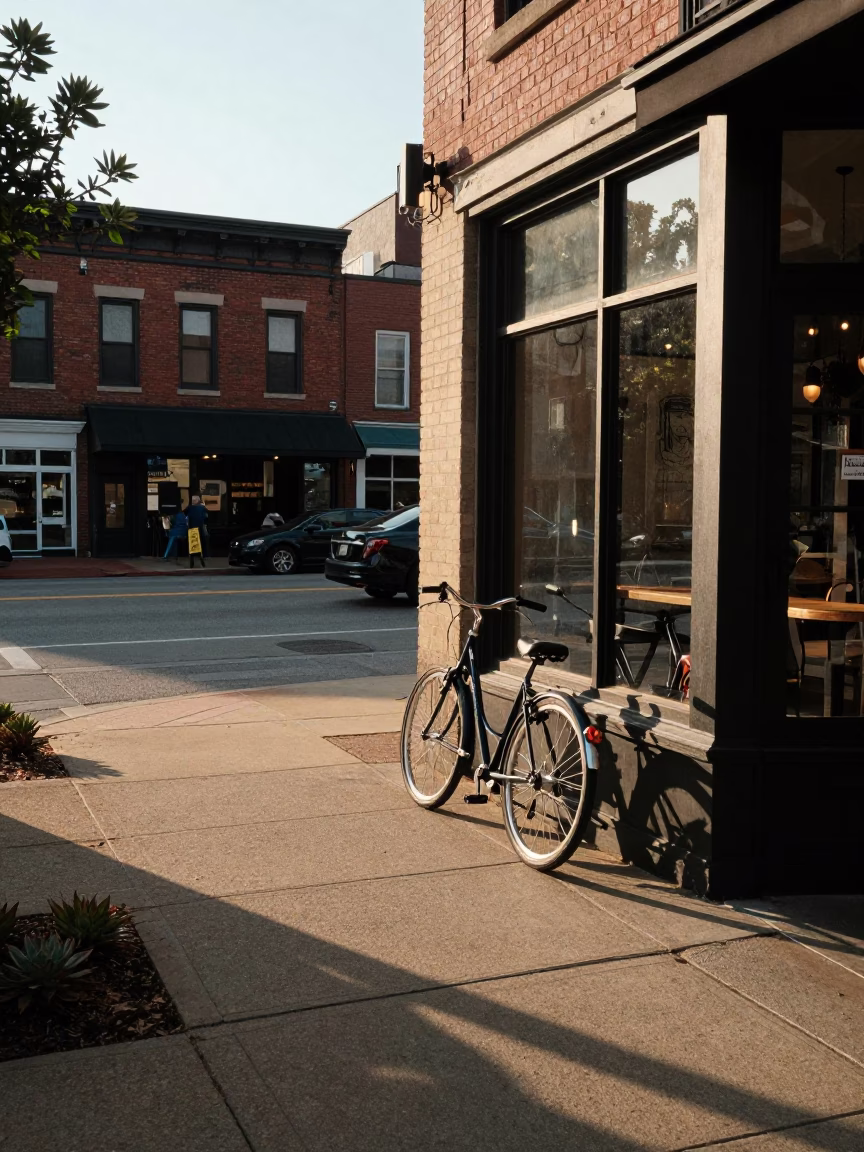 Late Afternoon Nashville Tennessee Street Scene with Bicycle and Succulents in in Nashville, Tennessee, United States