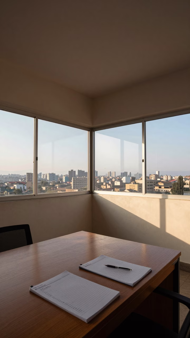 Late Afternoon Office Meeting Room Bahir Dar in inside an open-plan office bay in Bahir Dar