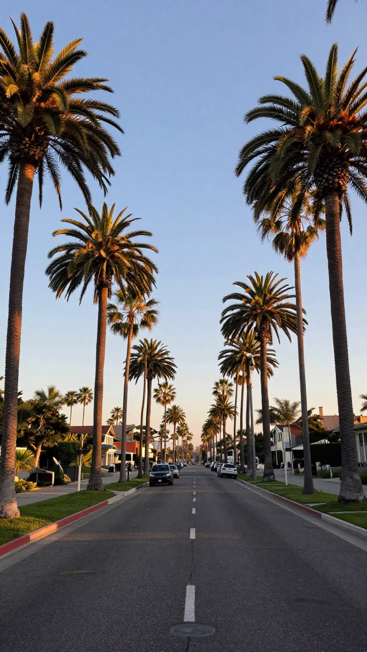 Late Afternoon Palm Tree Avenue Lining a Boulevard in San Diego California United States in in San Diego, California, United States