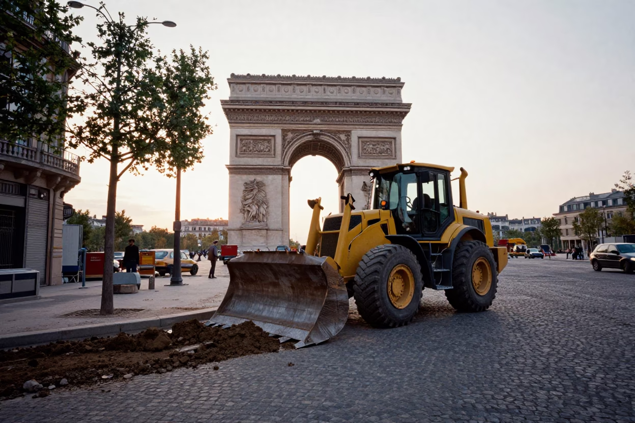 Late Afternoon Paris Street Scene with Construction and Urban Details in in Paris, France