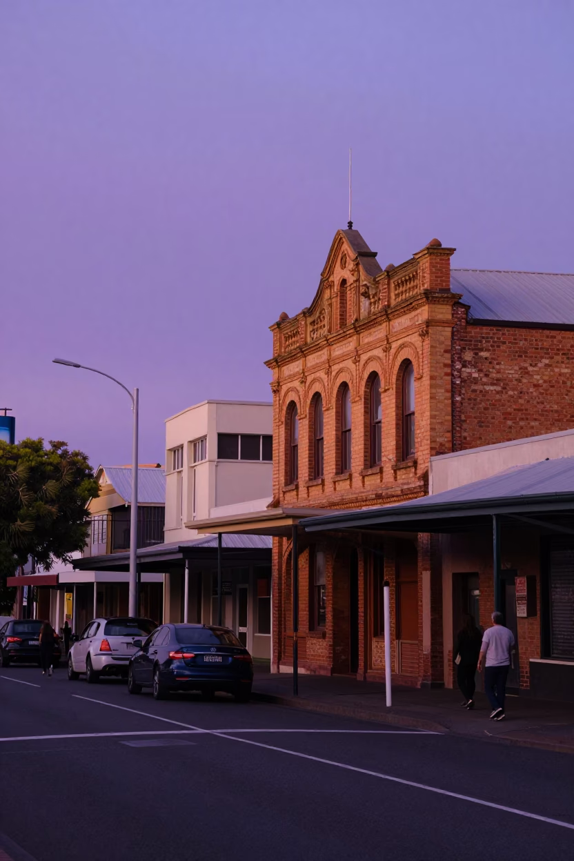 Late Afternoon Perth Western Australia Street Scene with Violet Sky and Urban Infrastructure in in Perth, Western Australia, Australia