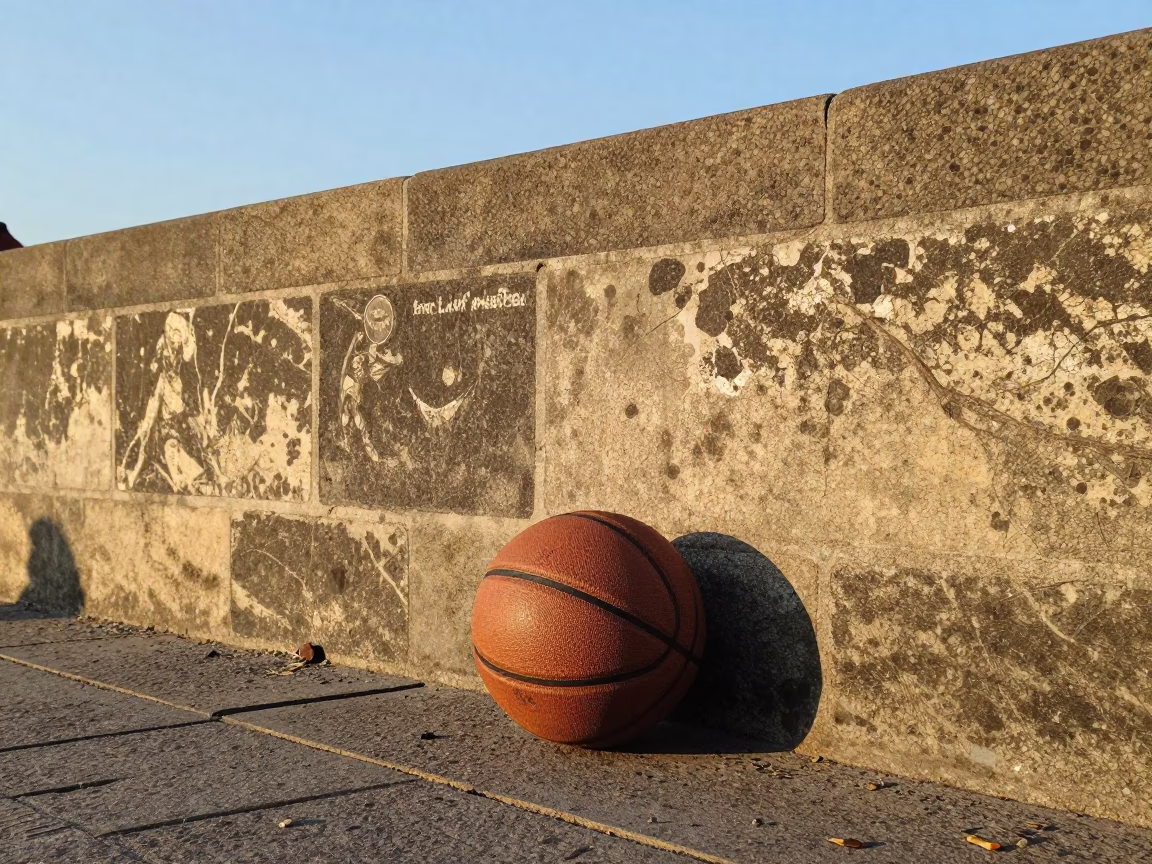 Late Afternoon Prague Street Scene with Old Leather Basketball and Brass Details in in Prague, Czech Republic