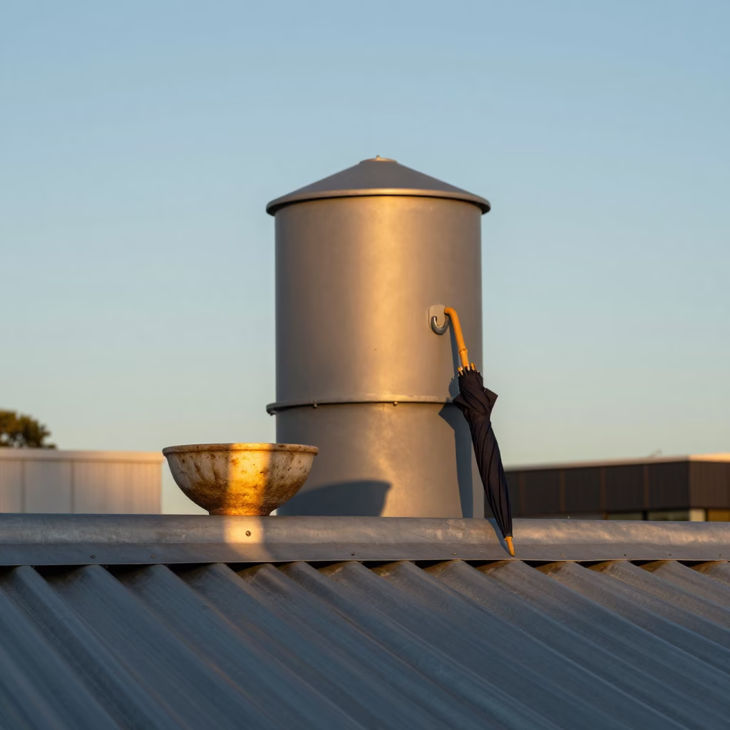 Late Afternoon Rooftop Water Tower and Parasol in Adelaide South Australia in in Adelaide, South Australia, Australia