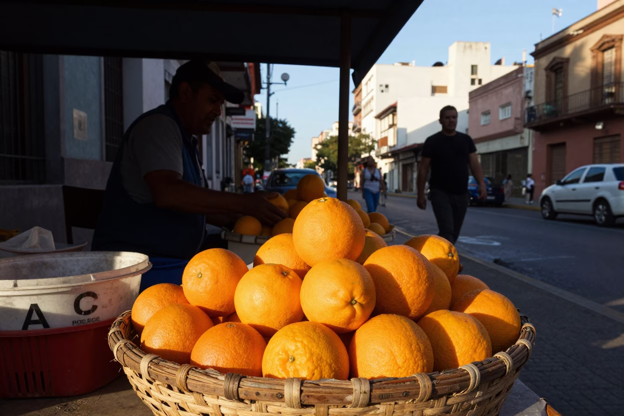 Late Afternoon Street Life in Buenos Aires with Oranges and Rustic Details in in Buenos Aires, Argentina