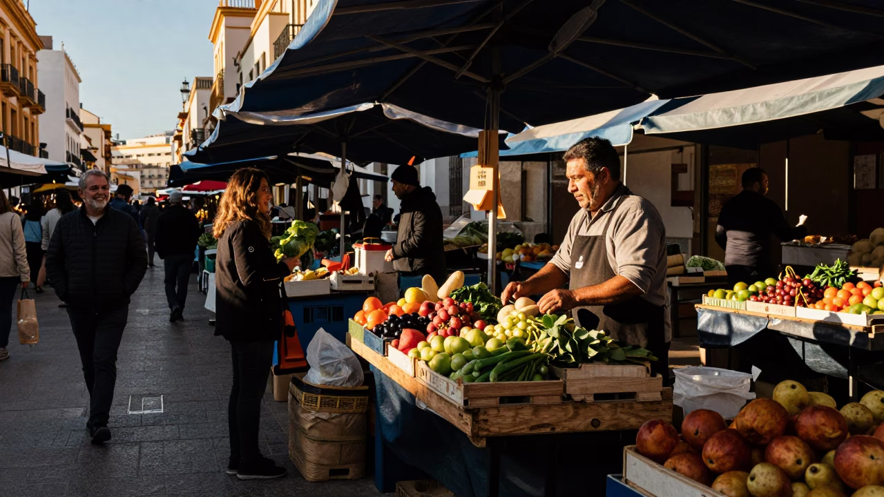 Late Afternoon Street Life in Valencia Spain with Local Market Details in in Valencia, Spain