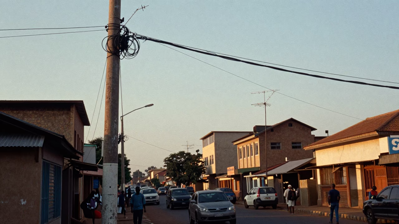 Late Afternoon Street Scene in Accra Ghana with Antenna and Urban Life in in Accra, Ghana