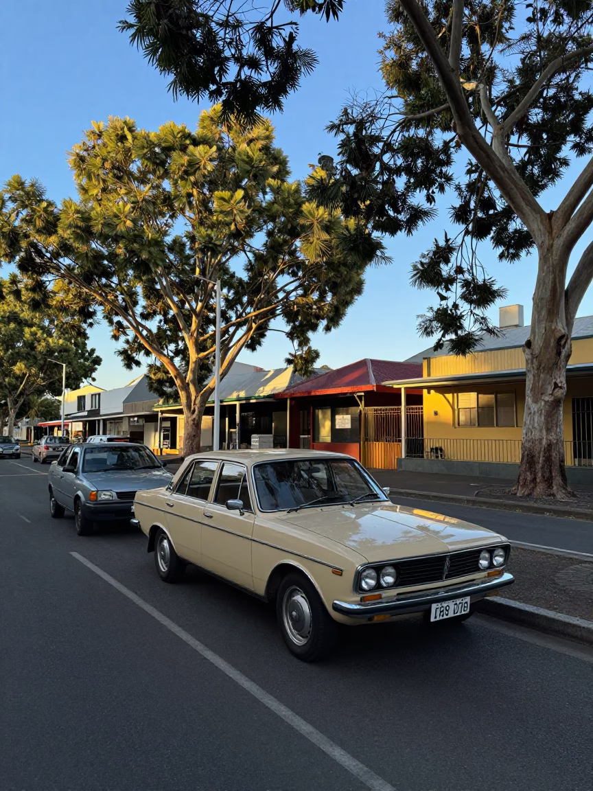 Late Afternoon Street Scene in Adelaide South Australia with Vintage Car and Pedestrians in in Adelaide, South Australia, Australia