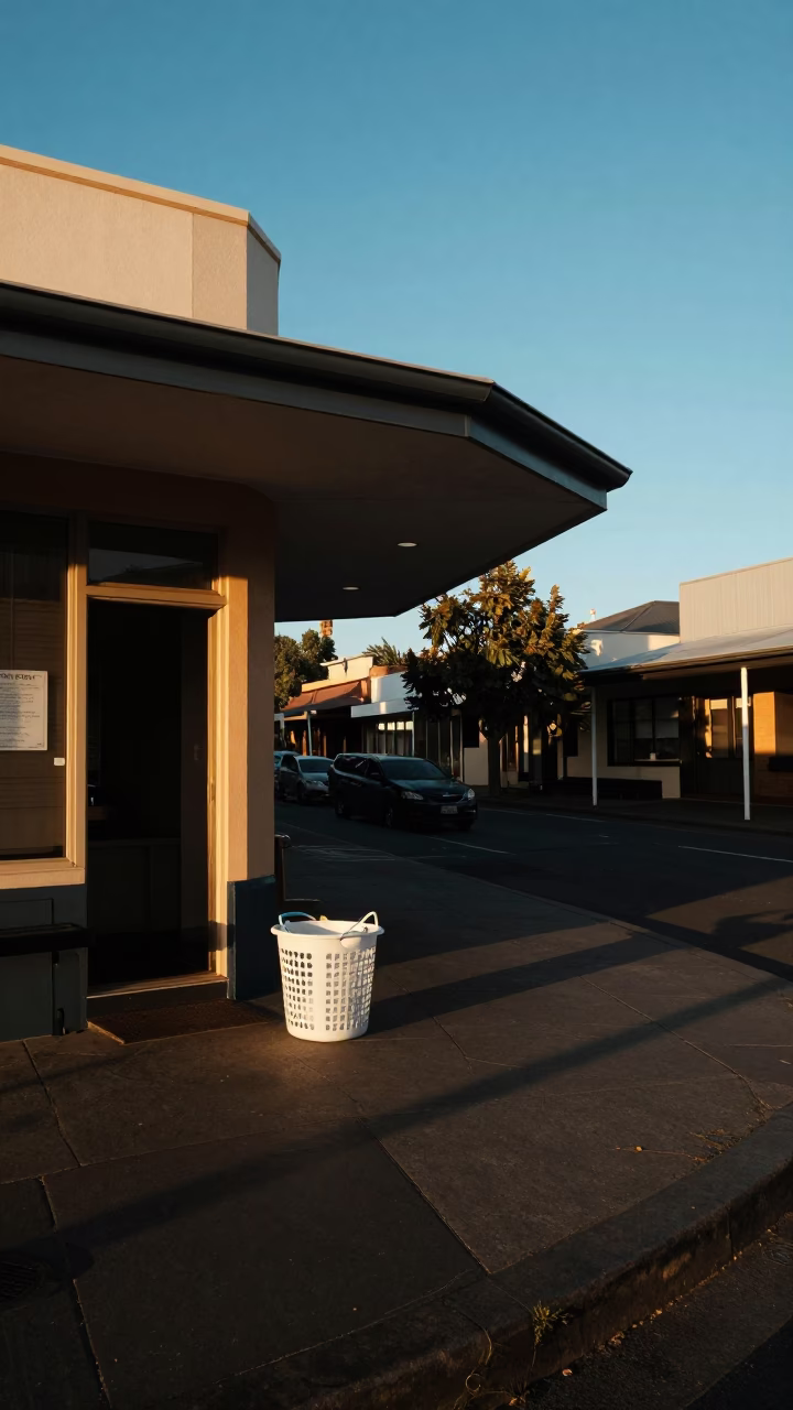 Late Afternoon Street Scene in Adelaide with Laundry Basket and Linen Fringe in in Adelaide, South Australia, Australia