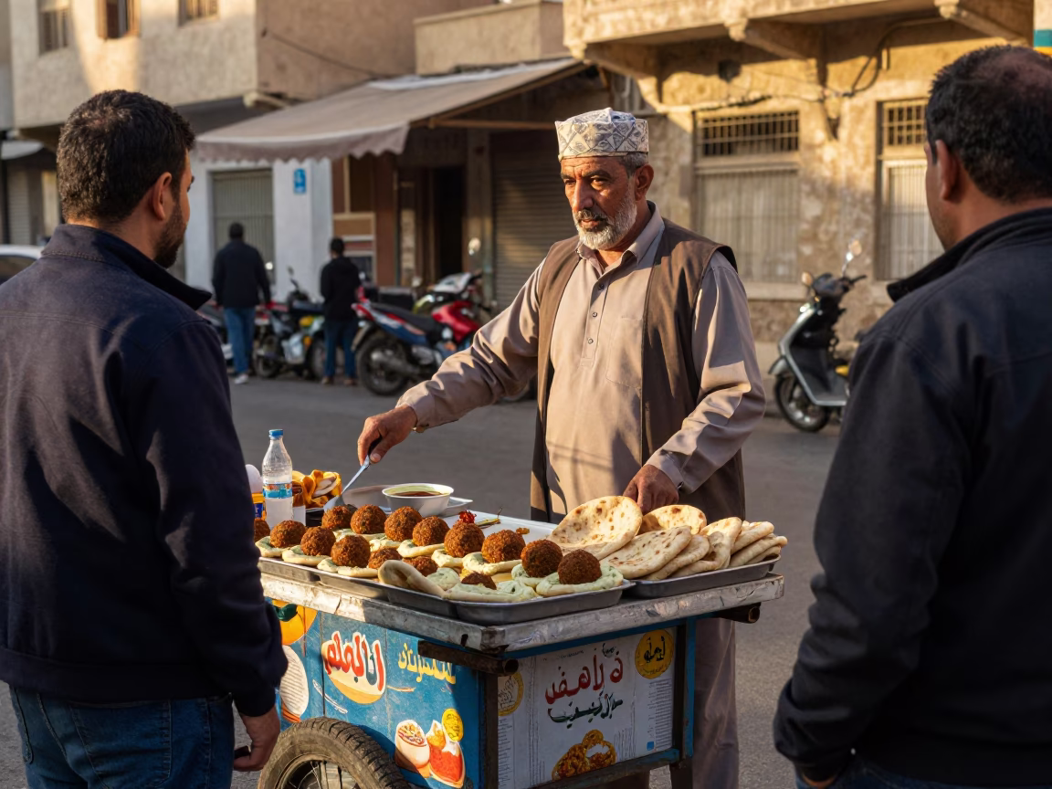 Late Afternoon Street Scene in Alexandria Egypt with Traditional Food in in Alexandria, Egypt