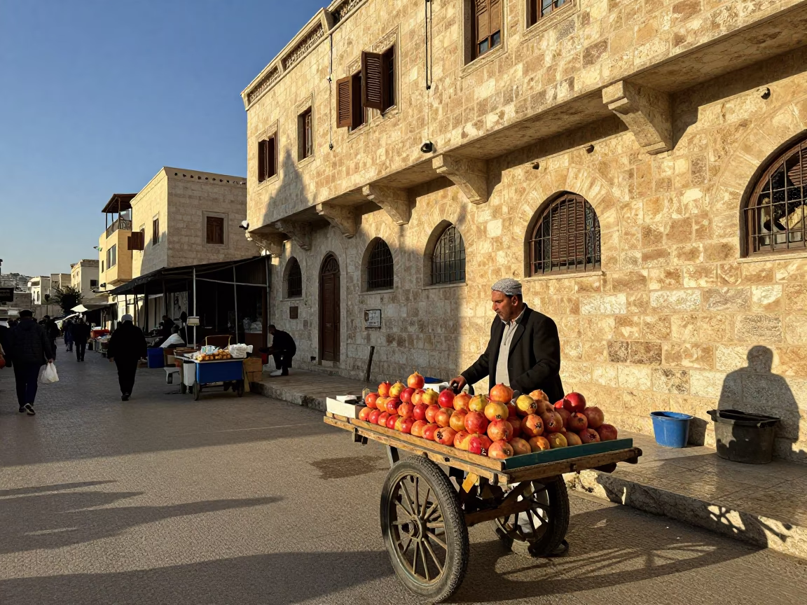 Late Afternoon Street Scene in Amman Jordan with Local Market Activity and Traditional Architecture in in Amman, Jordan