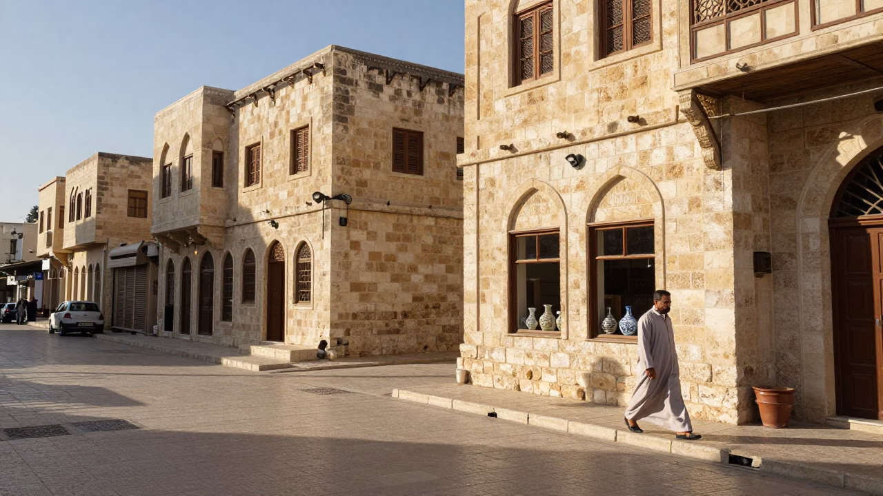 Late Afternoon Street Scene in Amman Jordan with Stone Architecture and Local Life in in Amman, Jordan