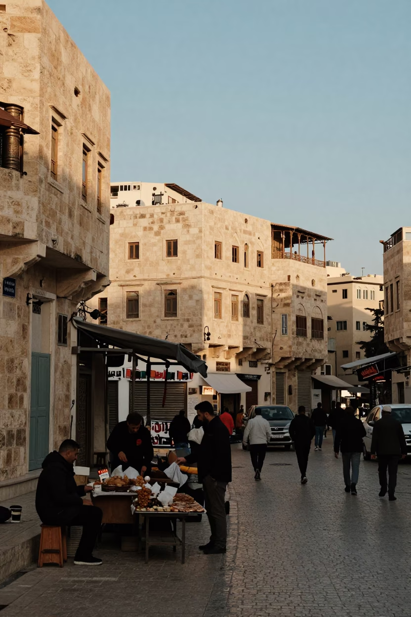 Late Afternoon Street Scene in Amman Jordan with Traditional Food and Daily Life in in Amman, Jordan