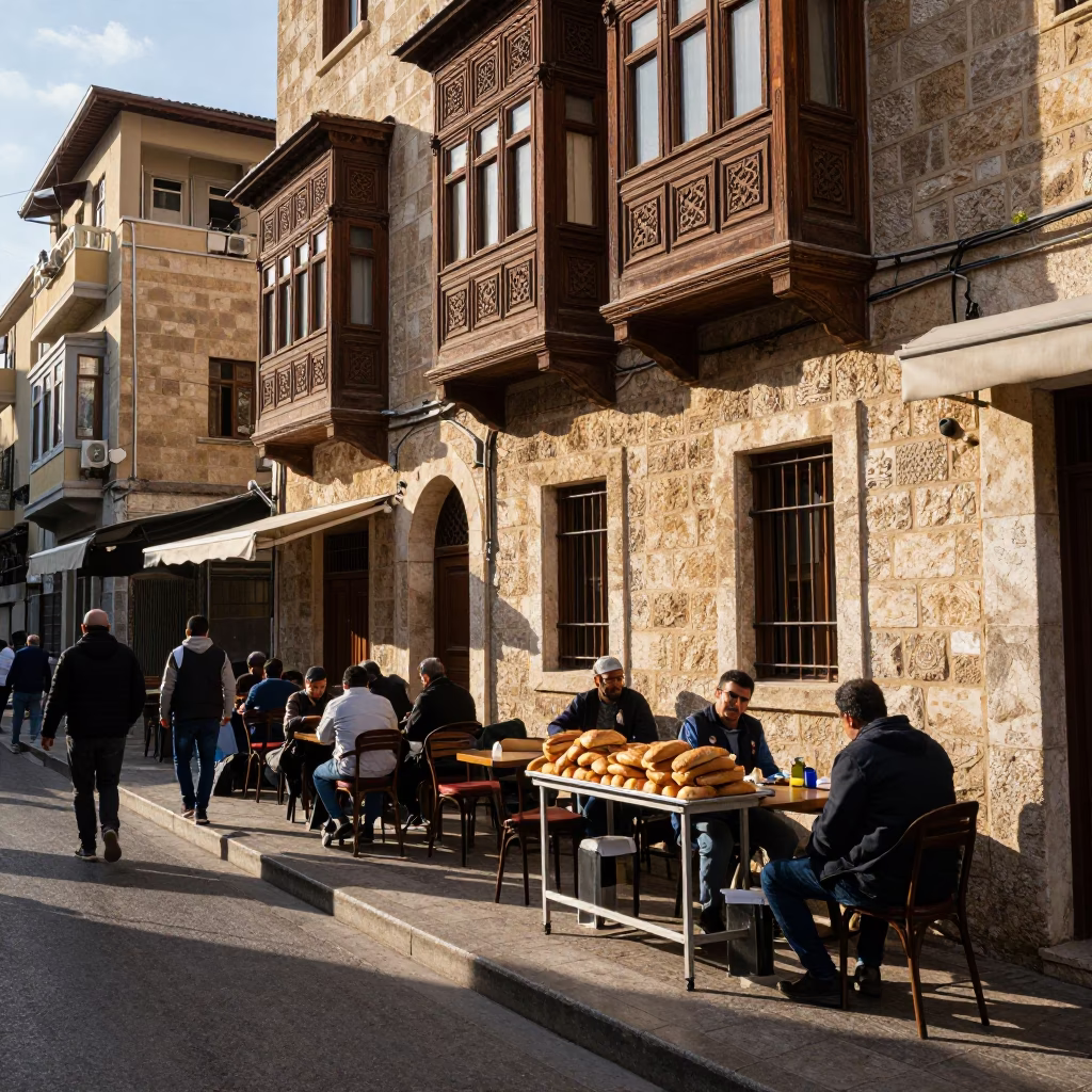 Late Afternoon Street Scene in Beirut Lebanon with Local Cafe Culture and Architectural Details in in Beirut, Lebanon