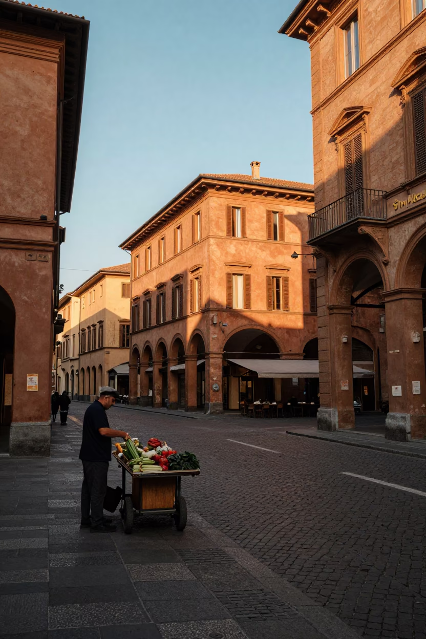 Late Afternoon Street Scene in Bologna Italy with Traditional Architecture and Local Life in in Bologna, Italy