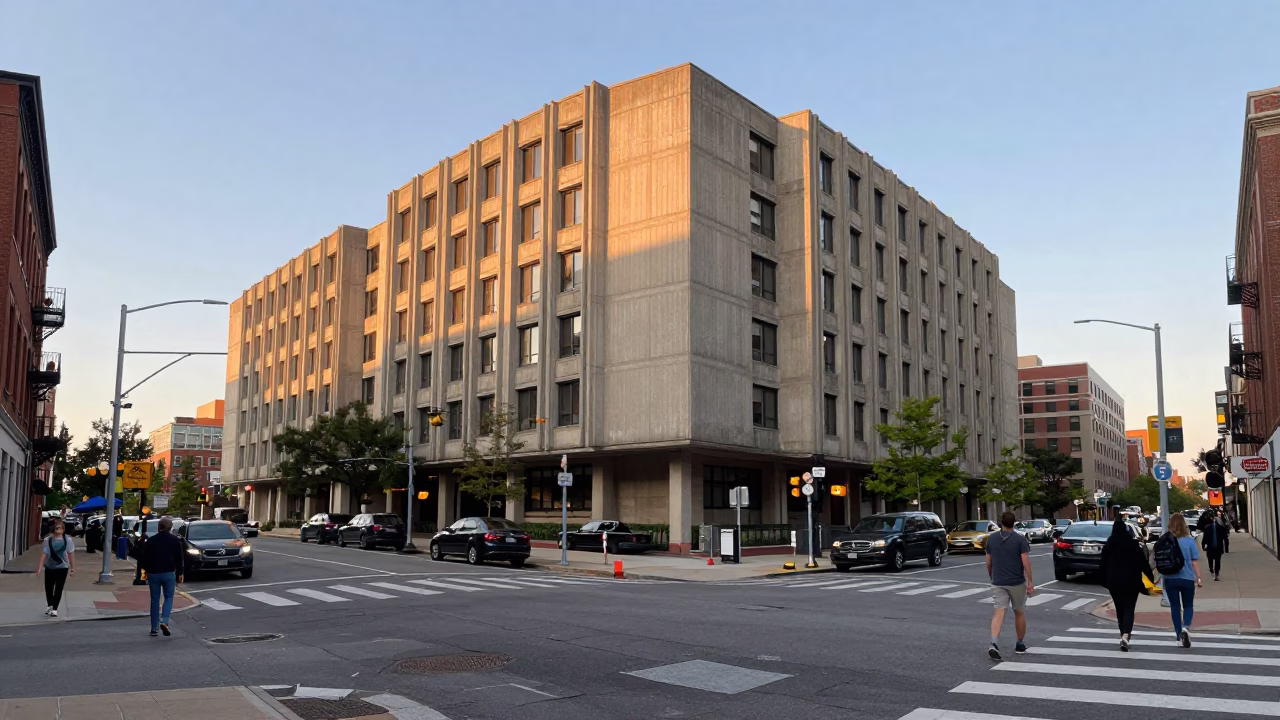 Late Afternoon Street Scene in Boston Massachusetts with Avocados and Brutalist Architecture in in Boston, Massachusetts, United States