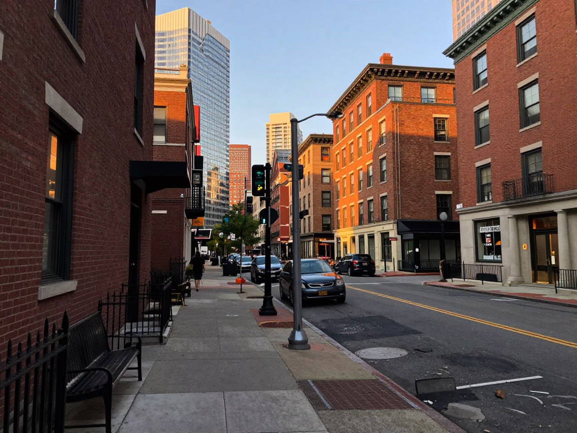 Late Afternoon Street Scene in Boston Massachusetts with Urban Details in in Boston, Massachusetts, United States