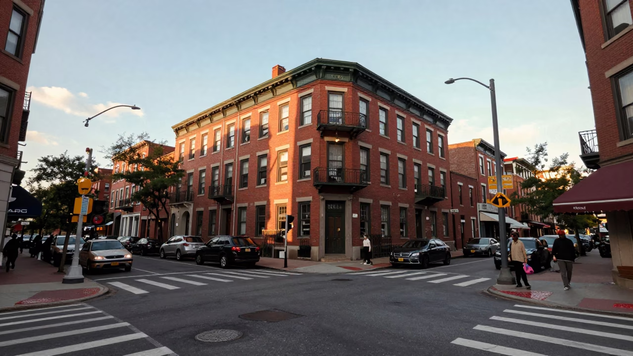 Late Afternoon Street Scene in Boston Massachusetts with Vintage 1970s Urban Details in in Boston, Massachusetts, United States
