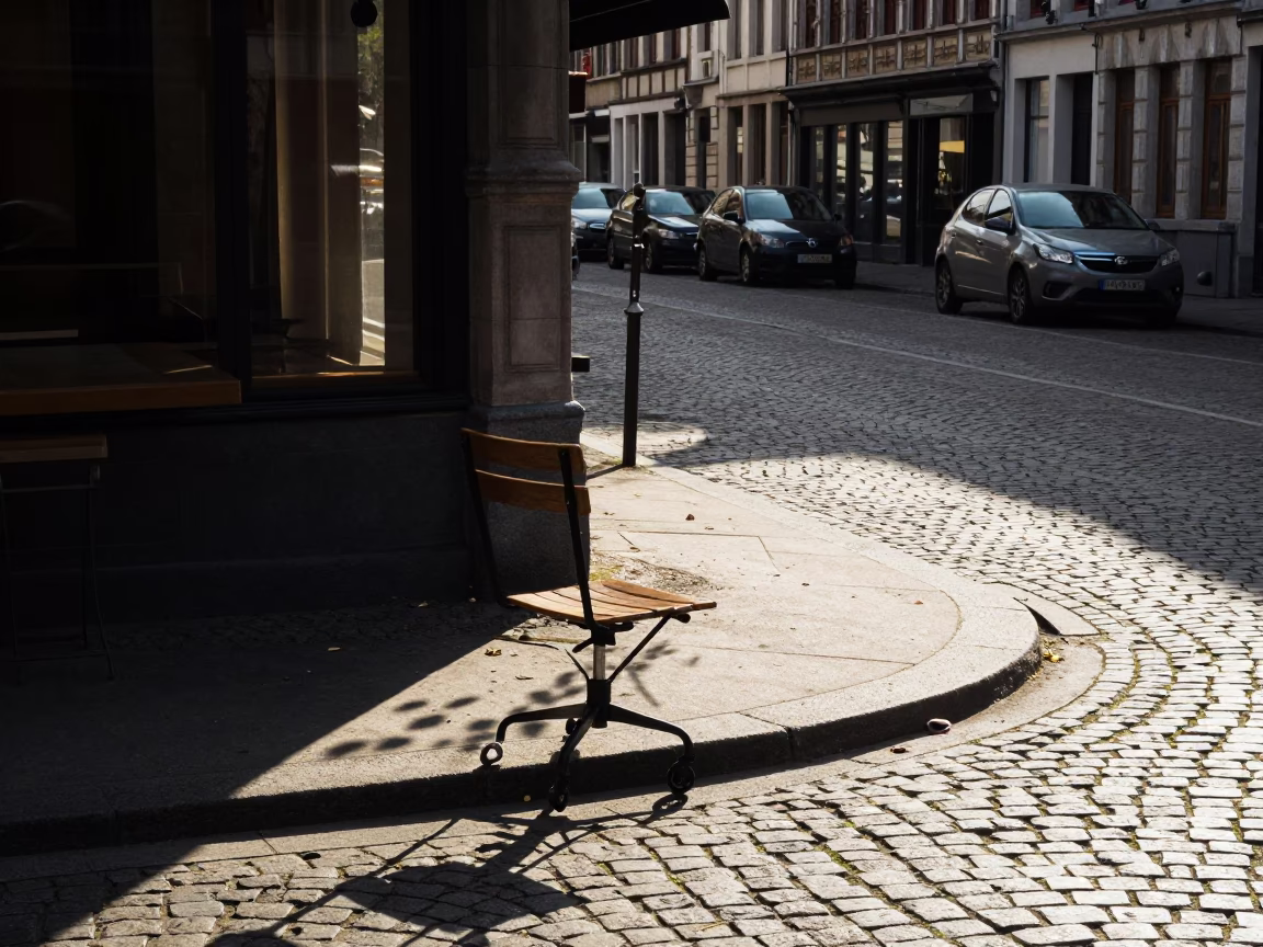 Late Afternoon Street Scene in Brussels Belgium with Tree Shadows and Caster Wheel in in Brussels, Belgium