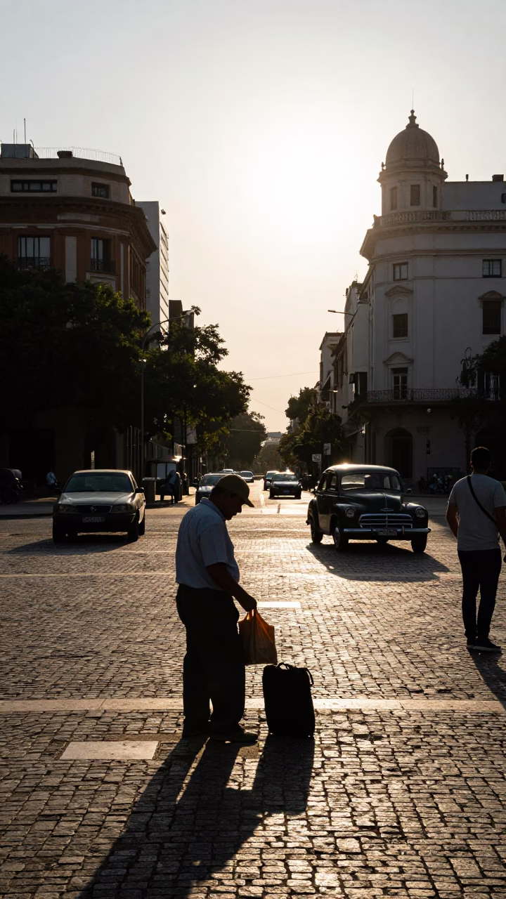 Late Afternoon Street Scene in Buenos Aires Argentina with Worker and Vintage Details in in Buenos Aires, Argentina