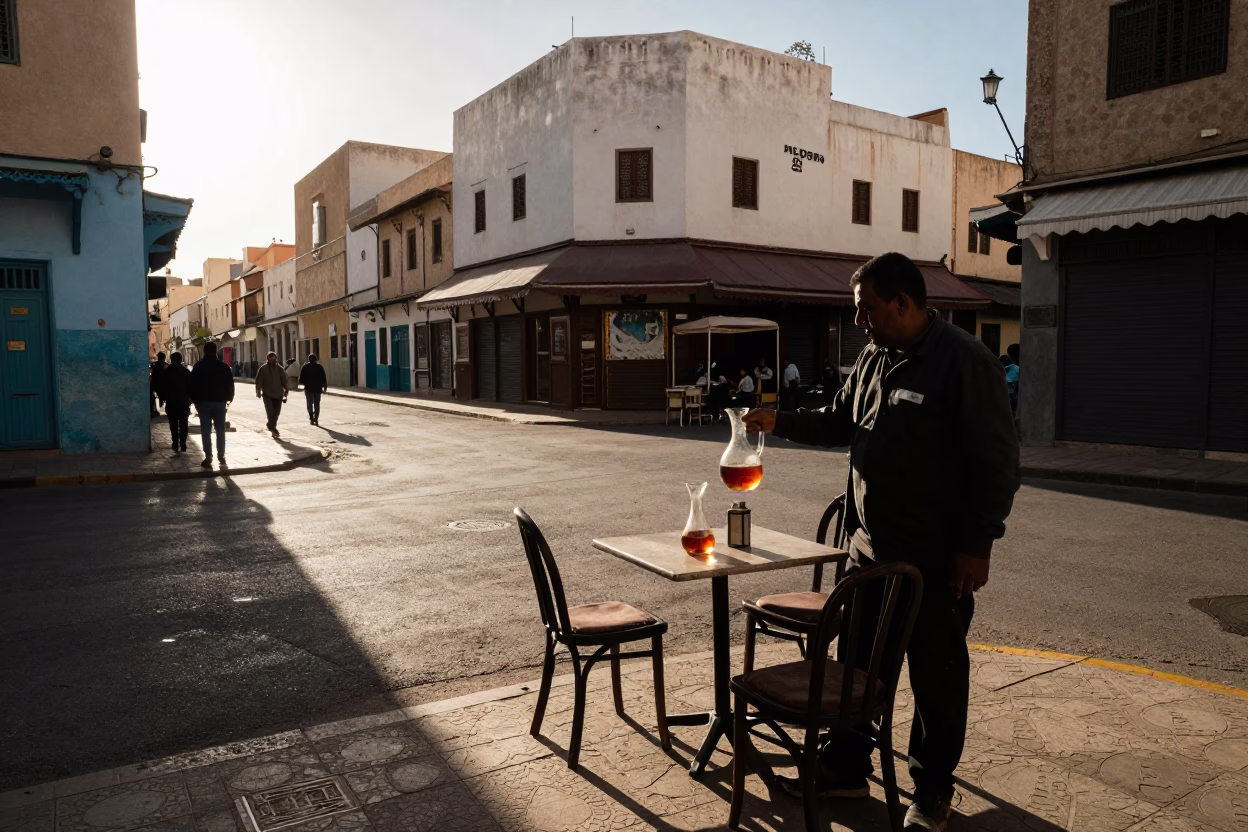 Late Afternoon Street Scene in Casablanca Morocco with Carafe and Substation Insulators in in Casablanca, Morocco