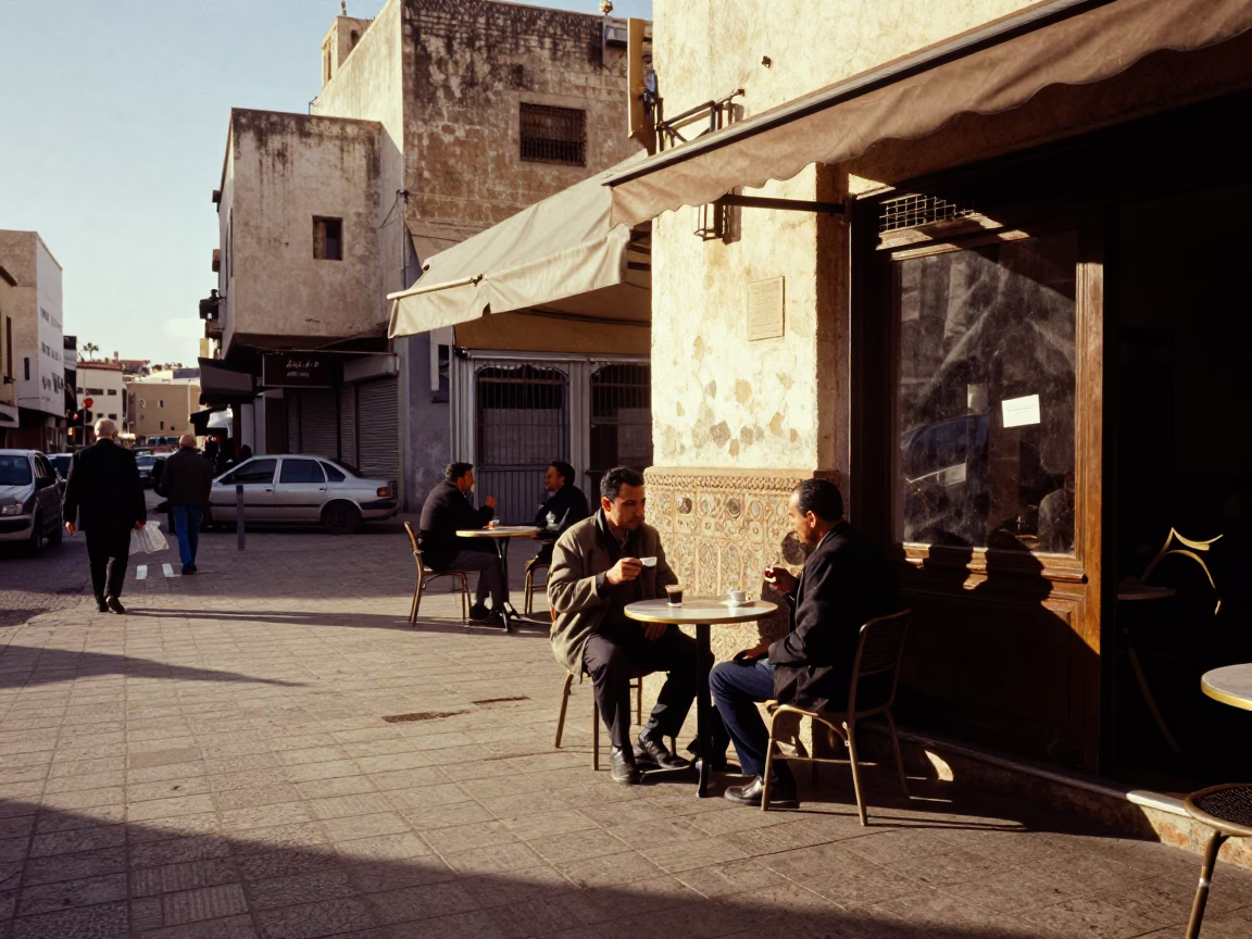 Late Afternoon Street Scene in Casablanca Morocco with Espresso and Urban Details in in Casablanca, Morocco