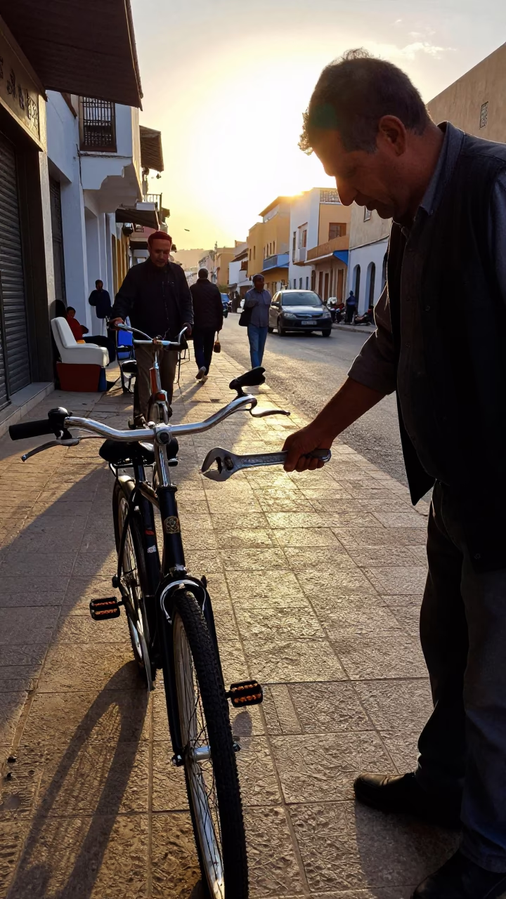 Late Afternoon Street Scene in Casablanca Morocco with Local Artisans in in Casablanca, Morocco