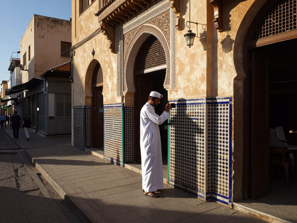 Late Afternoon Street Scene in Casablanca Morocco with Vintage Details in in Casablanca, Morocco