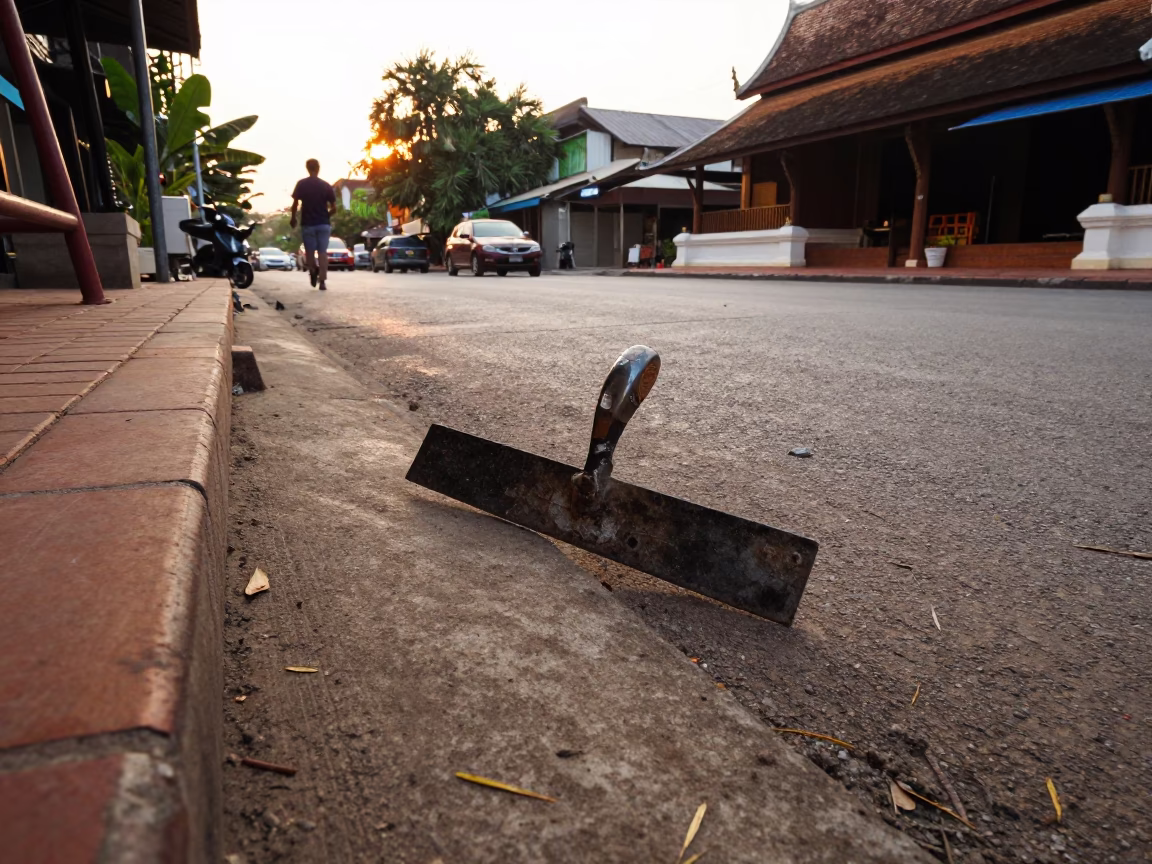 Late Afternoon Street Scene in Chiang Mai Thailand with Boot Scraper and Local Interaction in in Chiang Mai, Thailand