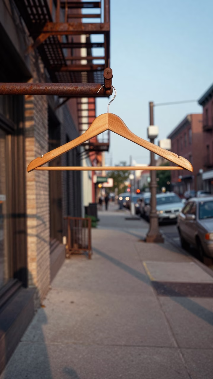 Late Afternoon Street Scene in Chicago Illinois with Wooden Hanger and Muffin Tins in in Chicago, Illinois, United States