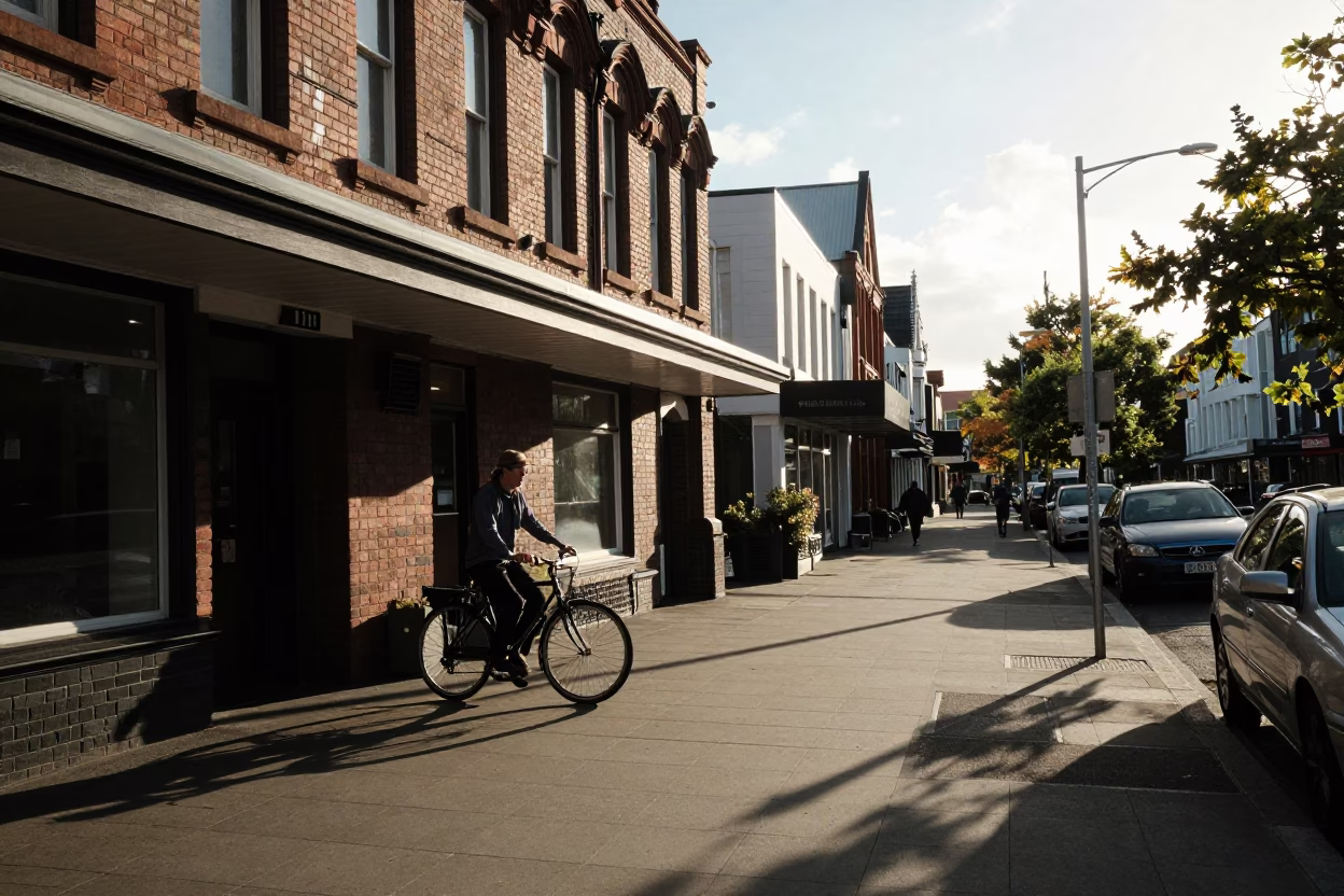Late Afternoon Street Scene in Christchurch New Zealand with Urban Details in in Christchurch, New Zealand