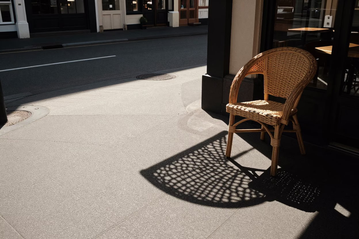 Late Afternoon Street Scene in Christchurch New Zealand with Wicker Shadow on Pavement in in Christchurch, New Zealand