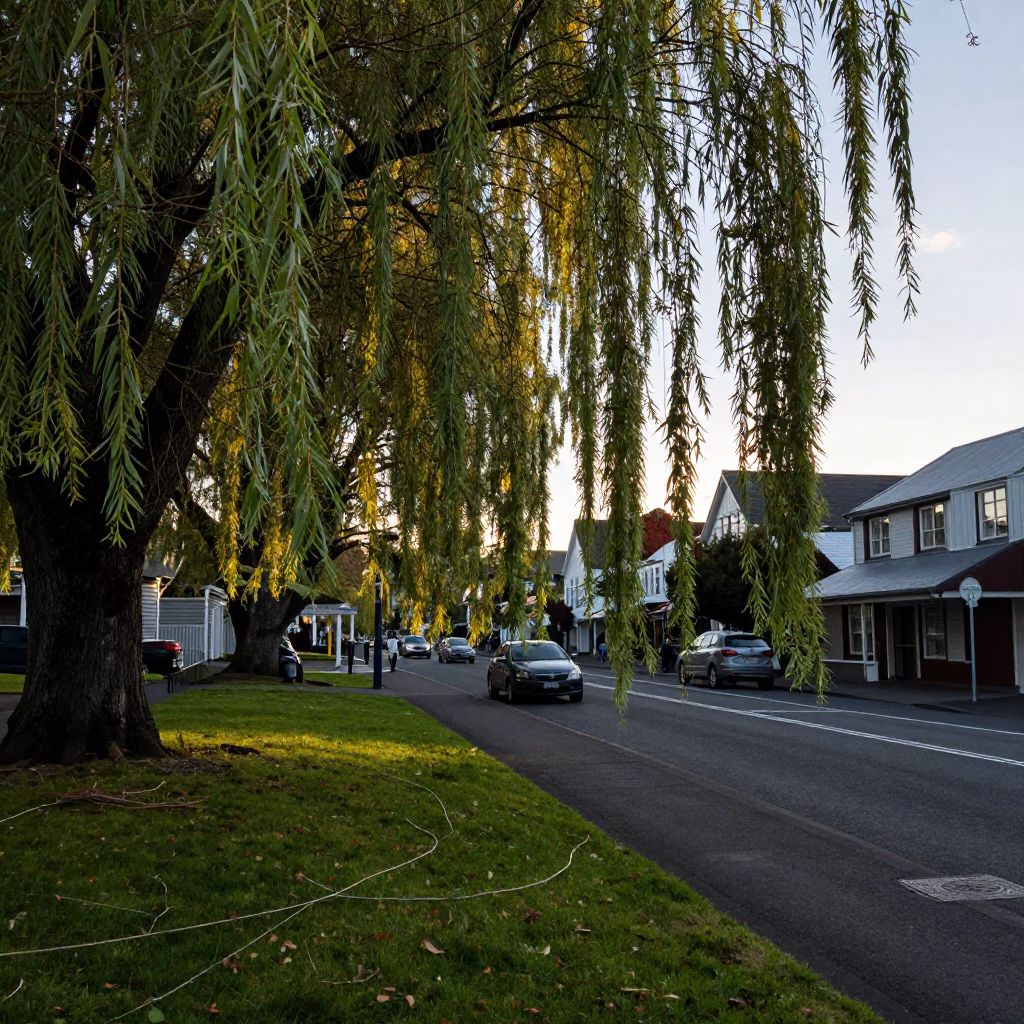 Late Afternoon Street Scene in Christchurch New Zealand with Willow and Twine in in Christchurch, New Zealand