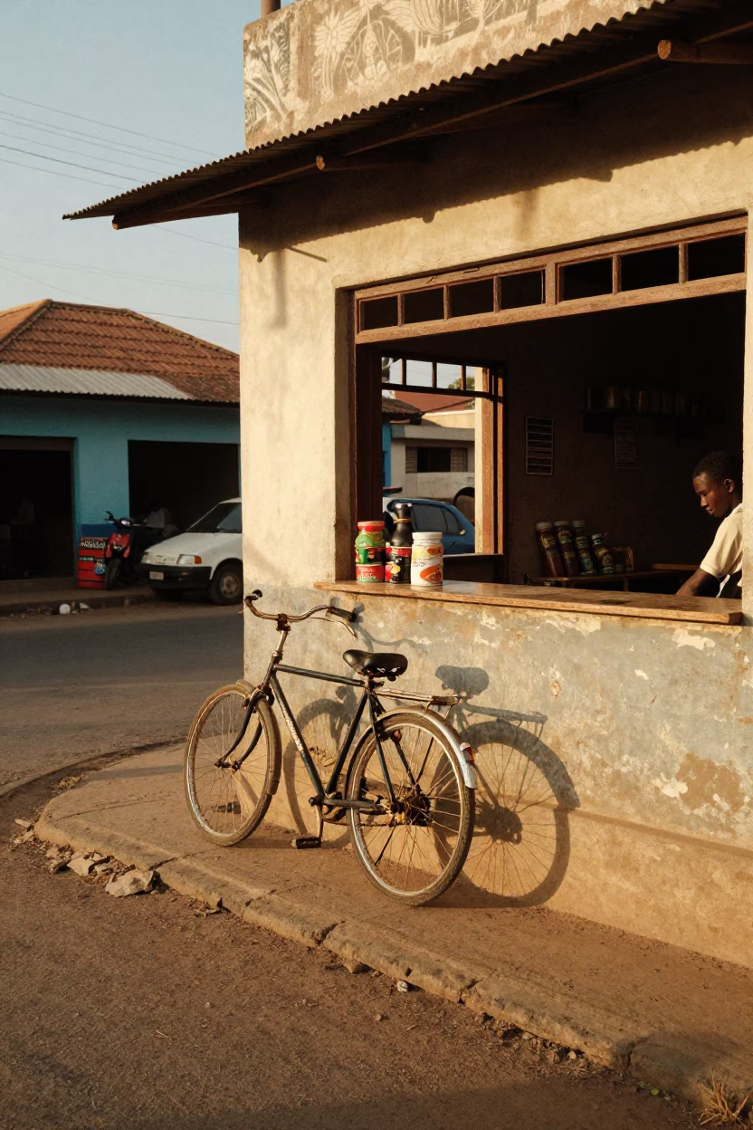 Late Afternoon Street Scene in Dakar Senegal with Bicycle and Local Interaction in in Dakar, Senegal