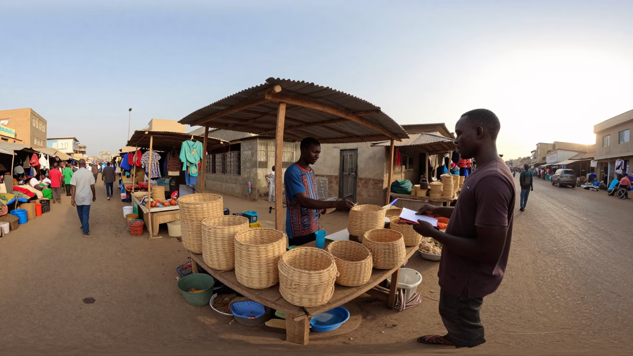 Late Afternoon Street Scene in Dakar Senegal with Vendor and Local Life in in Dakar, Senegal