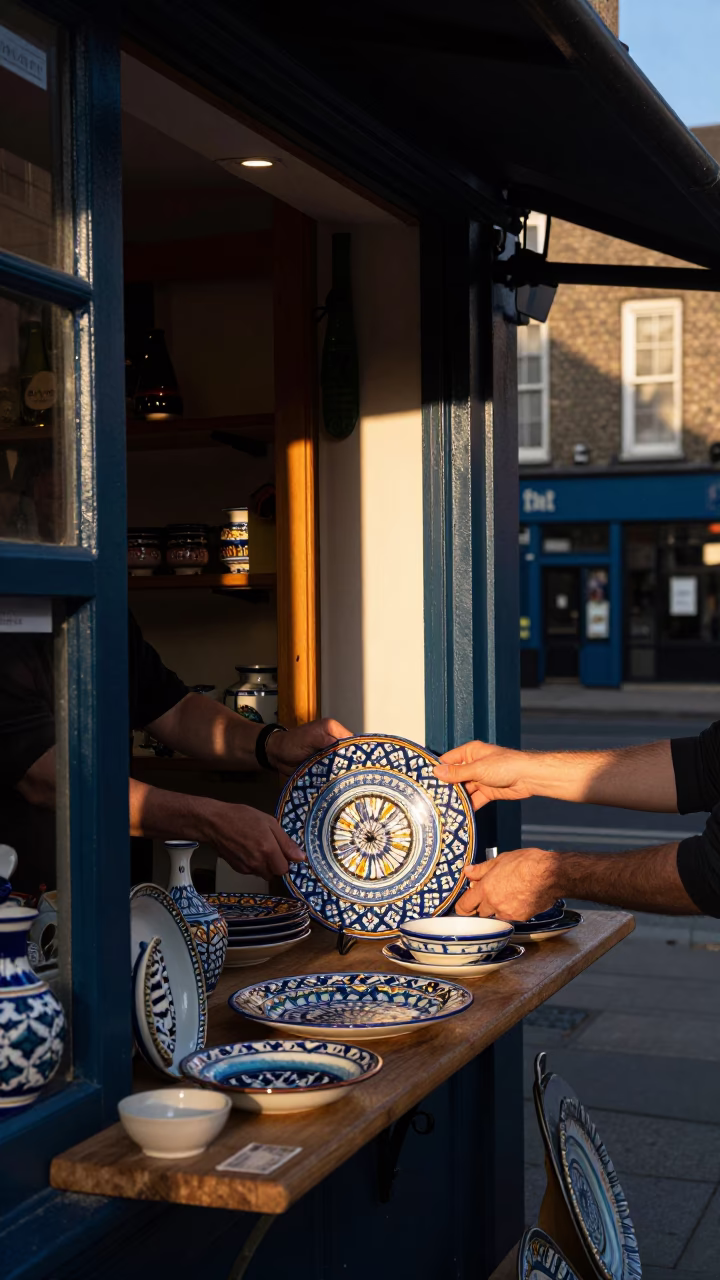 Late Afternoon Street Scene in Dublin Ireland with Local Shop Display in in Dublin, Ireland