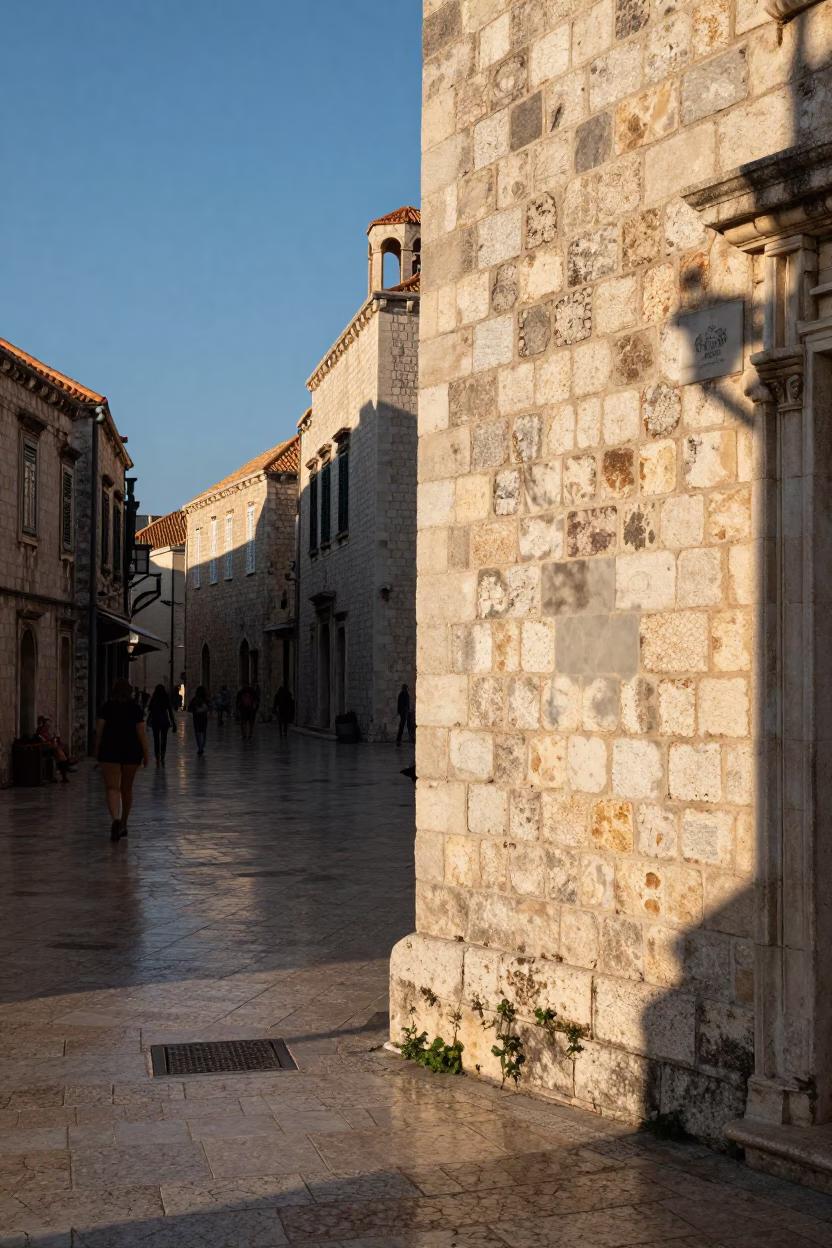 Late Afternoon Street Scene in Dubrovnik Croatia with Smudged Wall and Local Interaction in in Dubrovnik, Croatia