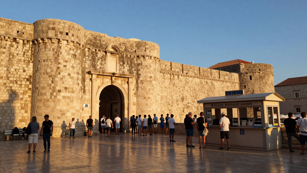 Late Afternoon Street Scene in Dubrovnik Croatia with Tourists and Local Elements in in Dubrovnik, Croatia