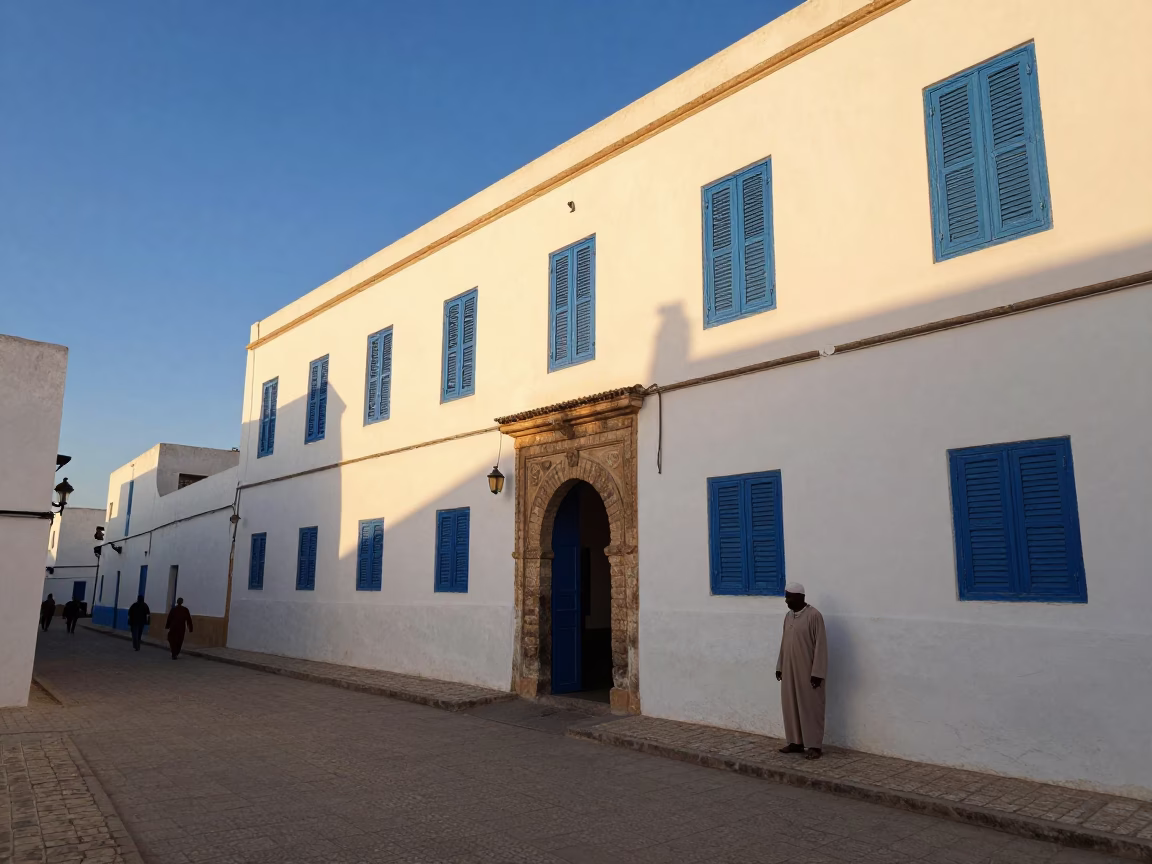 Late Afternoon Street Scene in Essaouira Morocco with Traditional Architecture and Local Life in in Essaouira, Morocco