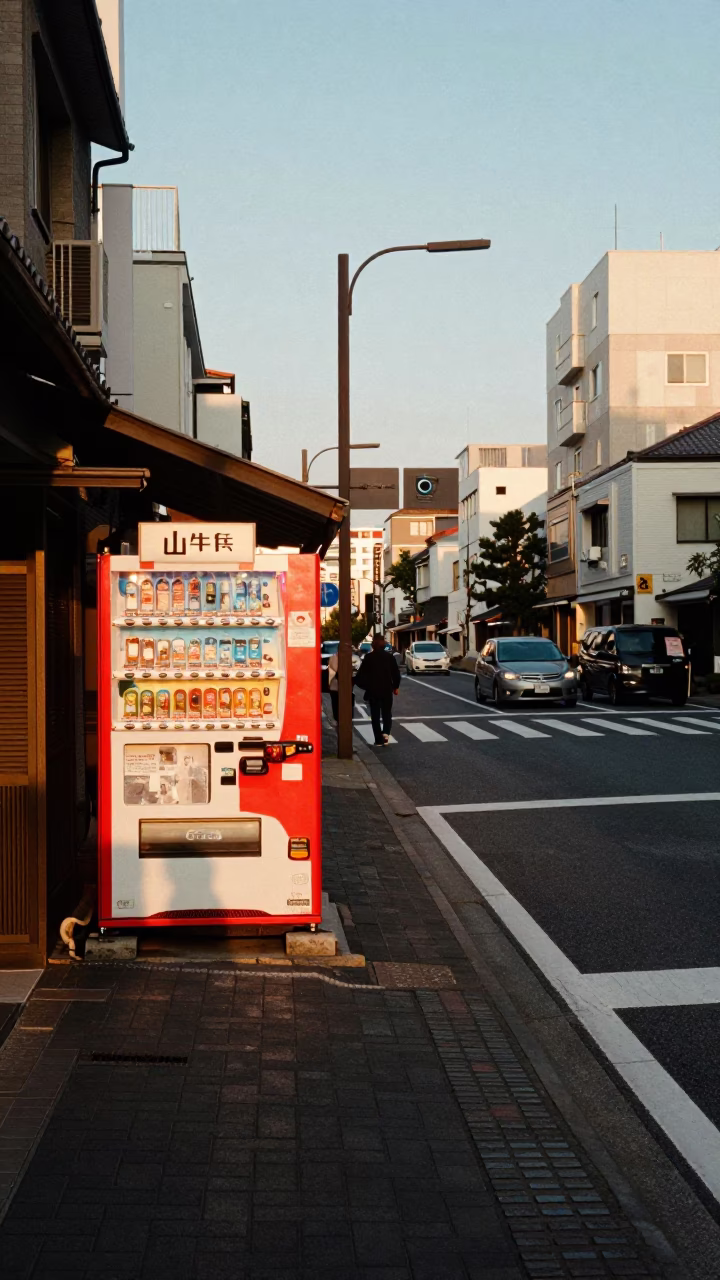 Late Afternoon Street Scene in Fukuoka Japan with Traditional and Modern Elements in in Fukuoka, Japan