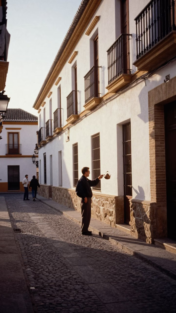 Late Afternoon Street Scene in Granada Spain with Traditional Tea Kettle and Sunlit Architecture in in Granada, Spain