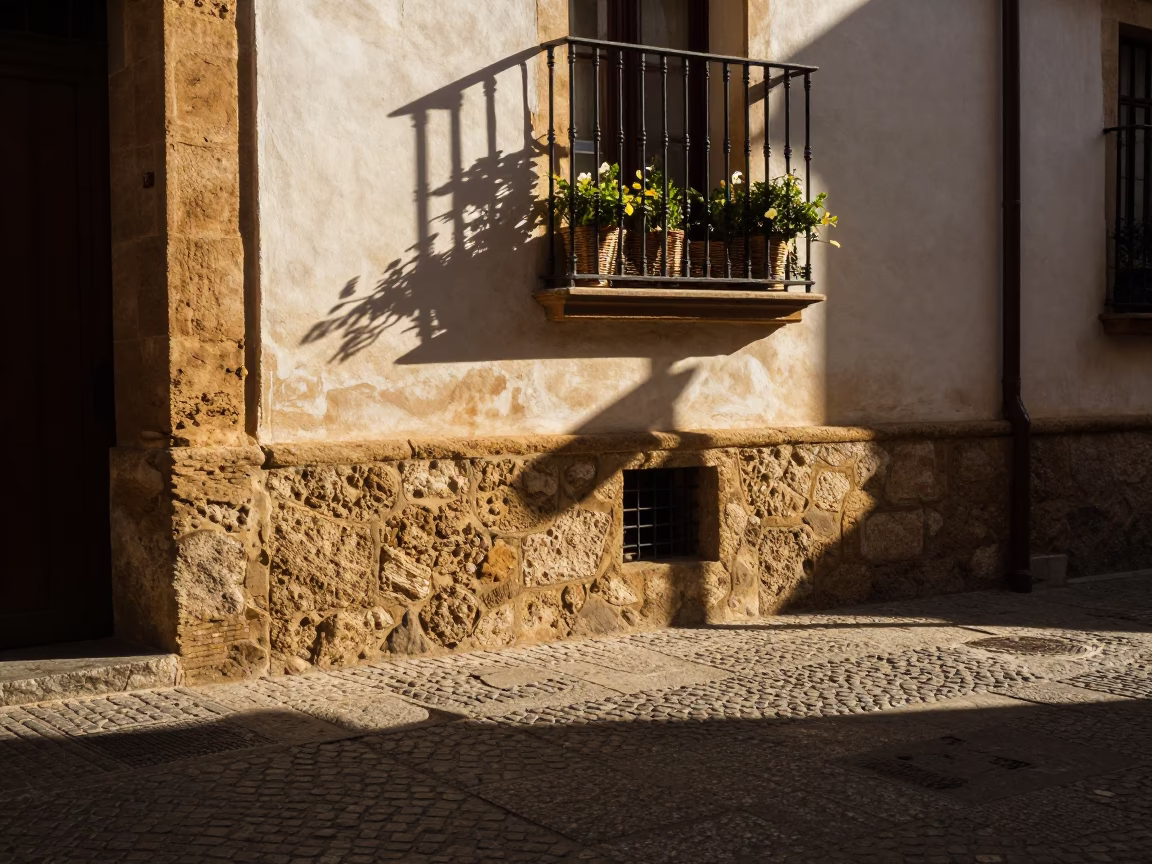 Late Afternoon Street Scene in Granada Spain with Wicker Shadow and Dip Pen in in Granada, Spain
