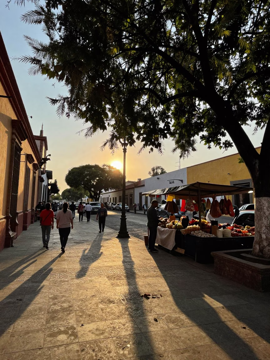 Late Afternoon Street Scene in Guadalajara Mexico with Local Market Details in in Guadalajara, Mexico