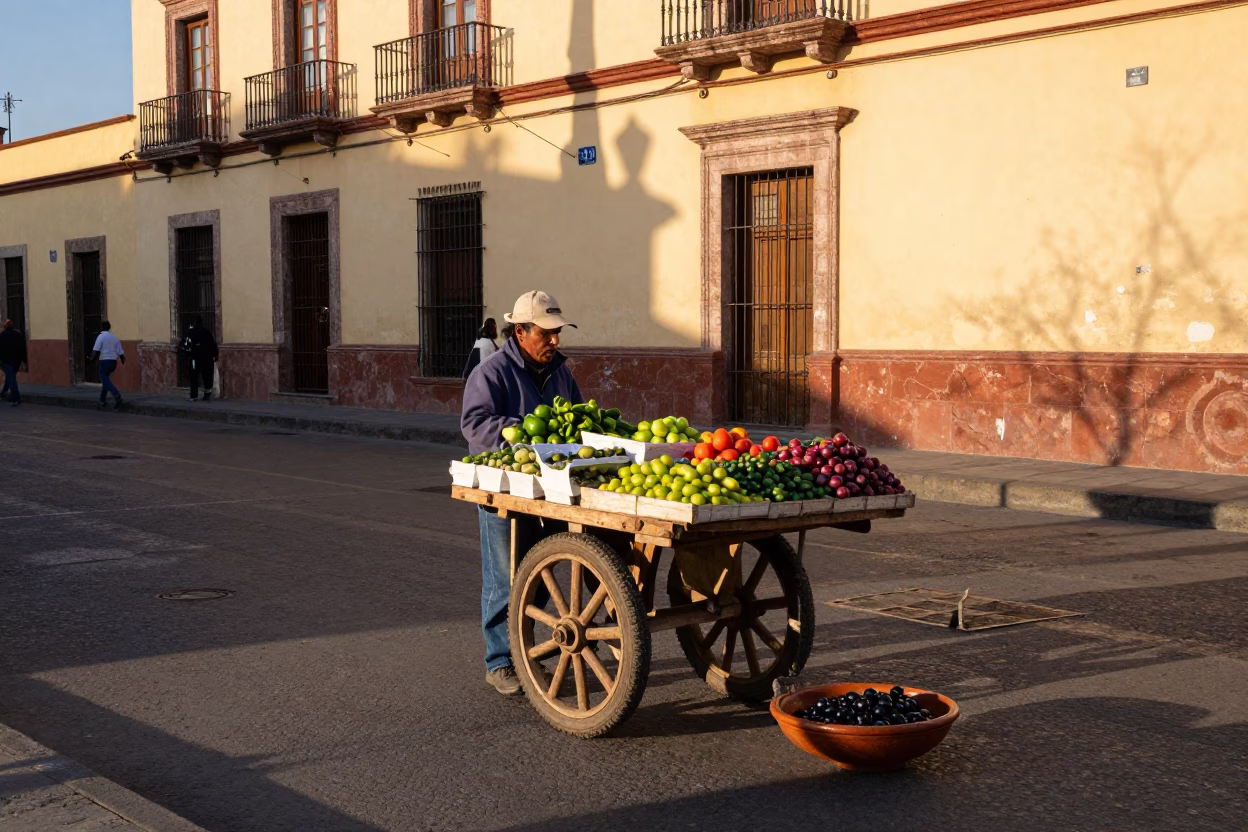 Late Afternoon Street Scene in Guadalajara Mexico with Local Market Goods and Urban Details in in Guadalajara, Mexico